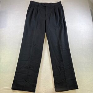 Mens Blue Herringbone Pleated Cuffed Dress Pants Trousers 32x31 RN 15099